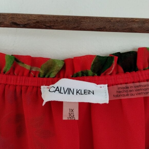 Calvin Klein Top Womens Size 1X Red Floral Lightweight Flowy Relaxed Casual - Picture 3 of 8